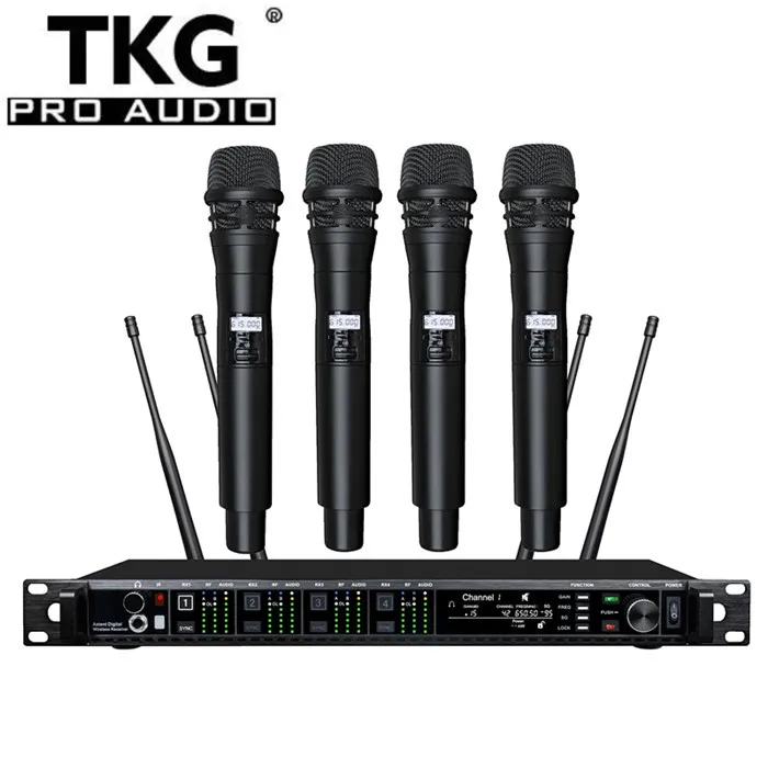 Фото TKG AD4Q 512-937 МГц uhf Беспроводная сценическая звуковая аудиогарнитура петличная беспроводная 4-канальная беспроводная микрофонная система №5