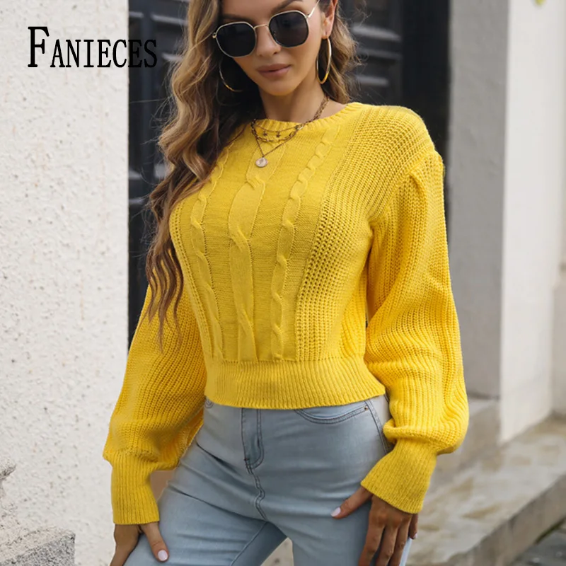 

Элегантный женский свитер FANIECE с высоким воротом, мягкий джемпер, вязаные базовые пуловеры с круглым вырезом, Свободный теплый женский трик...