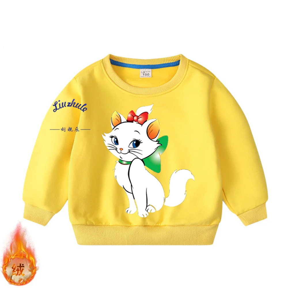 

Mary Cat yellow printed cotton hoodie winter girls boys silver fox cashmere thermal Sweatshirts Clothes For 1-11T kids Pullovers