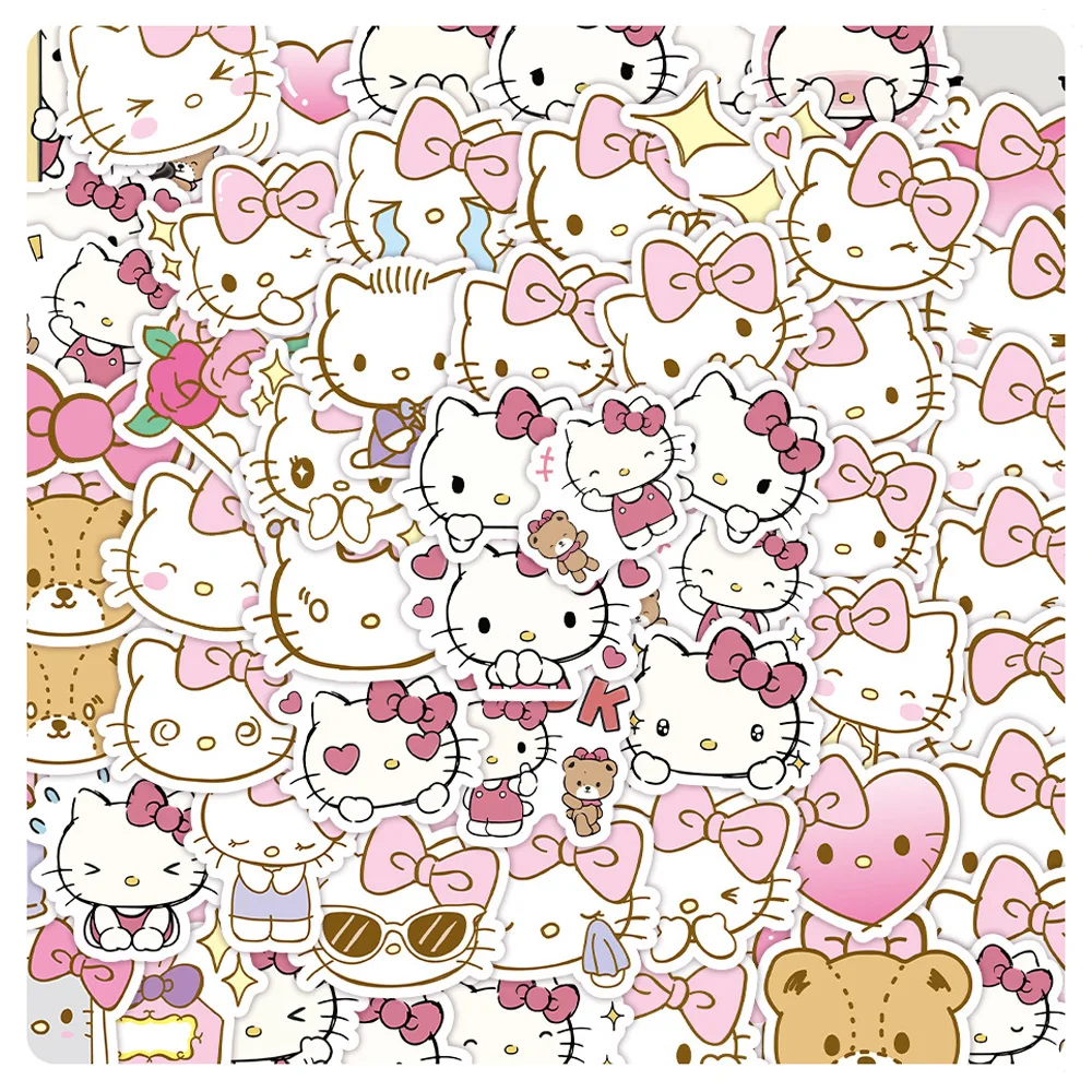 

10/30/60pcs Cute Pink Cartoon Hello Kitty Stickers Kawaii Girls Water Bottle Guitar Diary Kids DIY Toys Decoration Sticker Decal