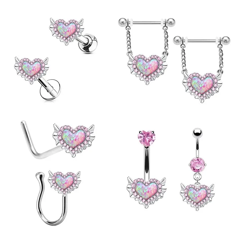 

Sweet Heart-shaped Belly Button Ring Nipple Rings Lip Nails Ear Bone Studs Piercing Nose Piercing Fake Septum Jewelry