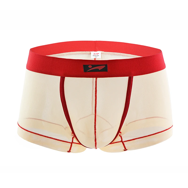 Men Boxer Mesh Sexy Underwear Transparent Panties Breathable Ultra Thin See-through Low Waist Slip Hombre U Convex Underpants