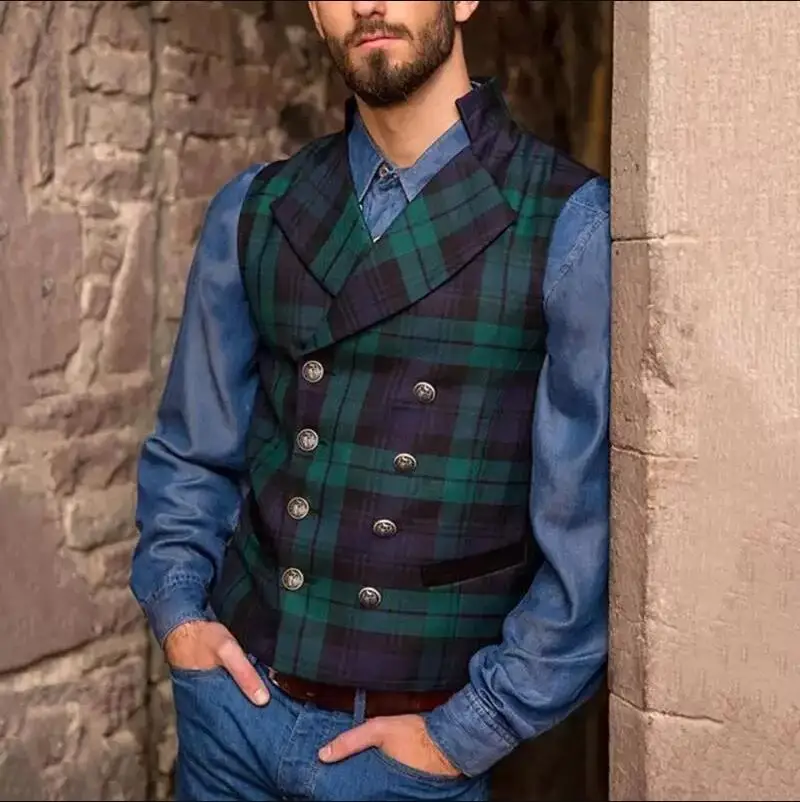 

Custom Mans Suits Blazers Only Vest Green Plaid Mens Wedding Business Waistcoat Jackets Casual Slim Fit Gilet Homme Prom Vests