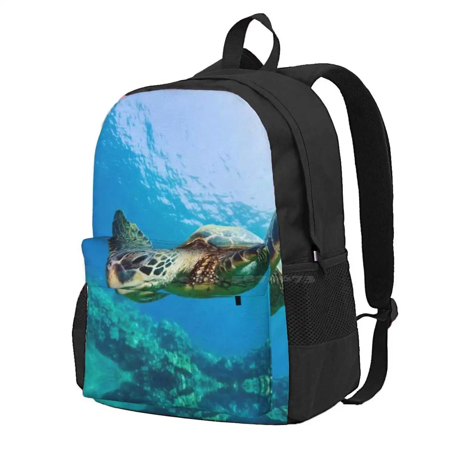 Горячая Распродажа школьный ранец с зеленой морской черепахой над рифом рюкзак