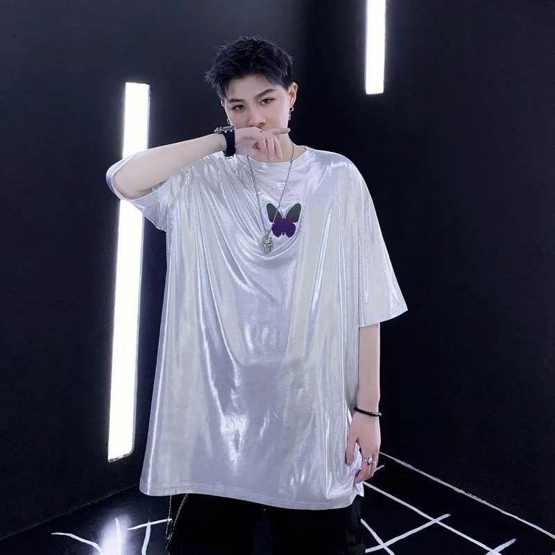 

Handsome T-shirt for Men Glitter Shining Dance Hip Hop Street Performance Clothes Korean Annual Meeting Clothing 2022 New
