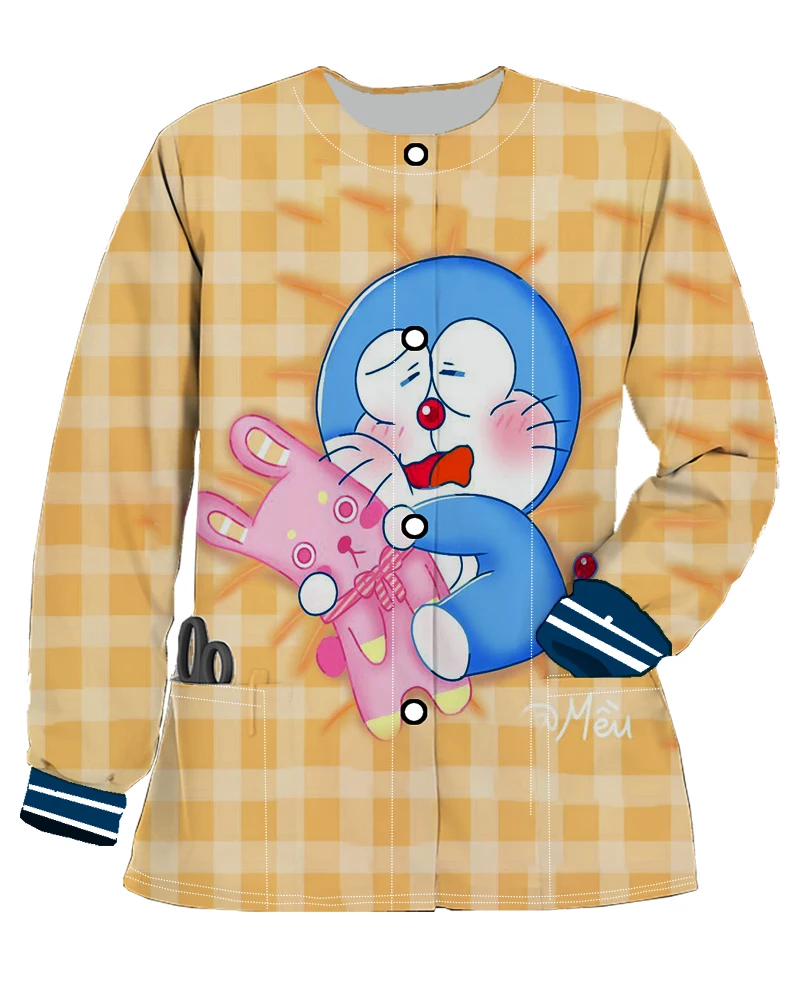 

Button Korean Clothing Women Trends 2023 Nurse Tops Cardigan Pocket New in Coats and Jackets Y2k Long Sleeved Autumn Jacket Coat