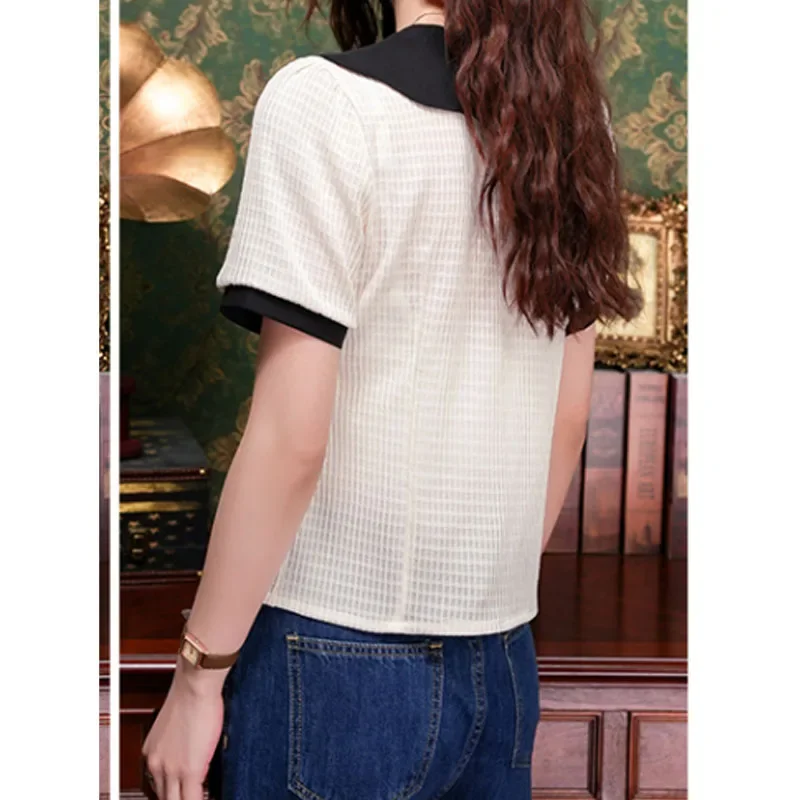 Новая женская летняя рубашка в китайском стиле с контрастным воротником и