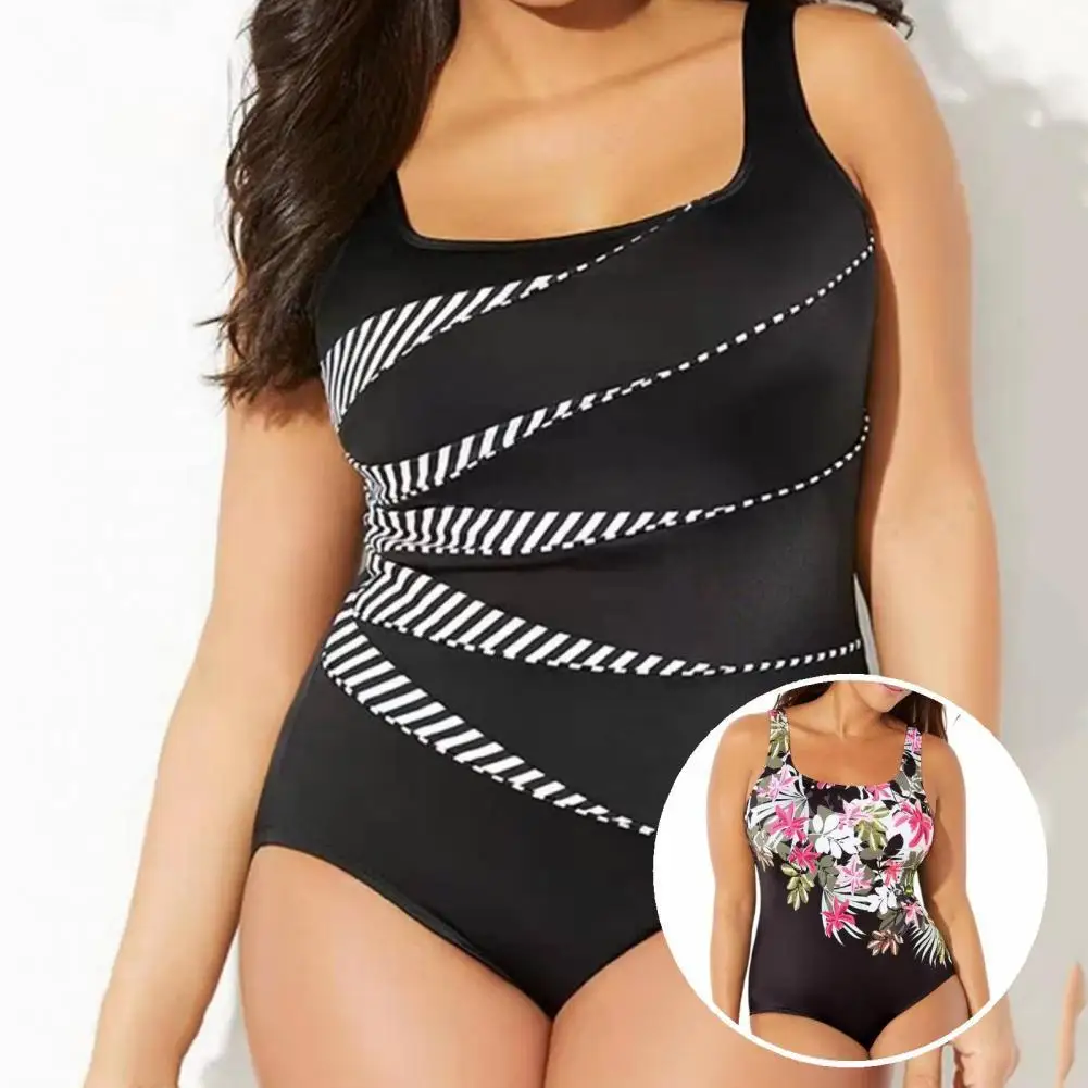 

Wide Shoulder Straps Skinny Stripped Print Push Up One Piece Bikini for Spa