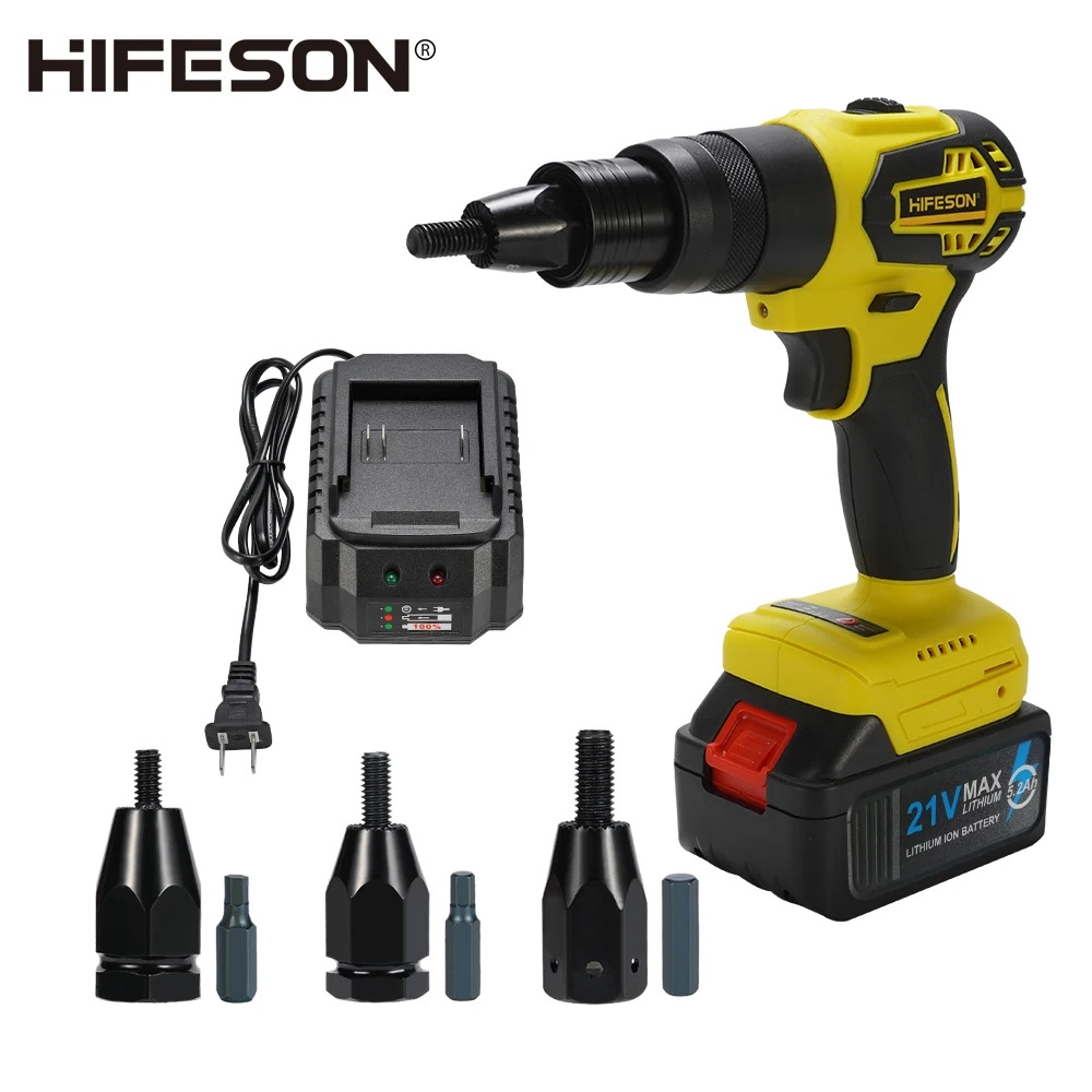 HIFESON electric riveter rivet gun Powerful Brushless Electric Ramm Gun 21V Rechargeable Automatic Rivet Nut Gun Rivet Tool