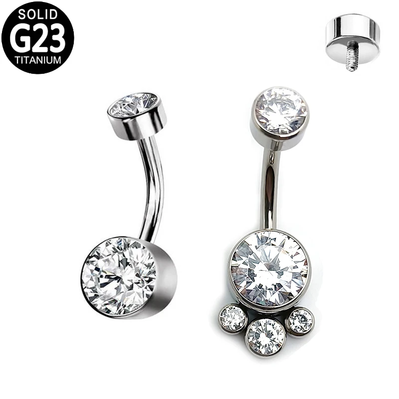 

G23 Titanium Belly Piercing Navel Ring Round Zircon Cluster Internally Threaded Dangle Barbell Belly Button Ring Women Jewelry