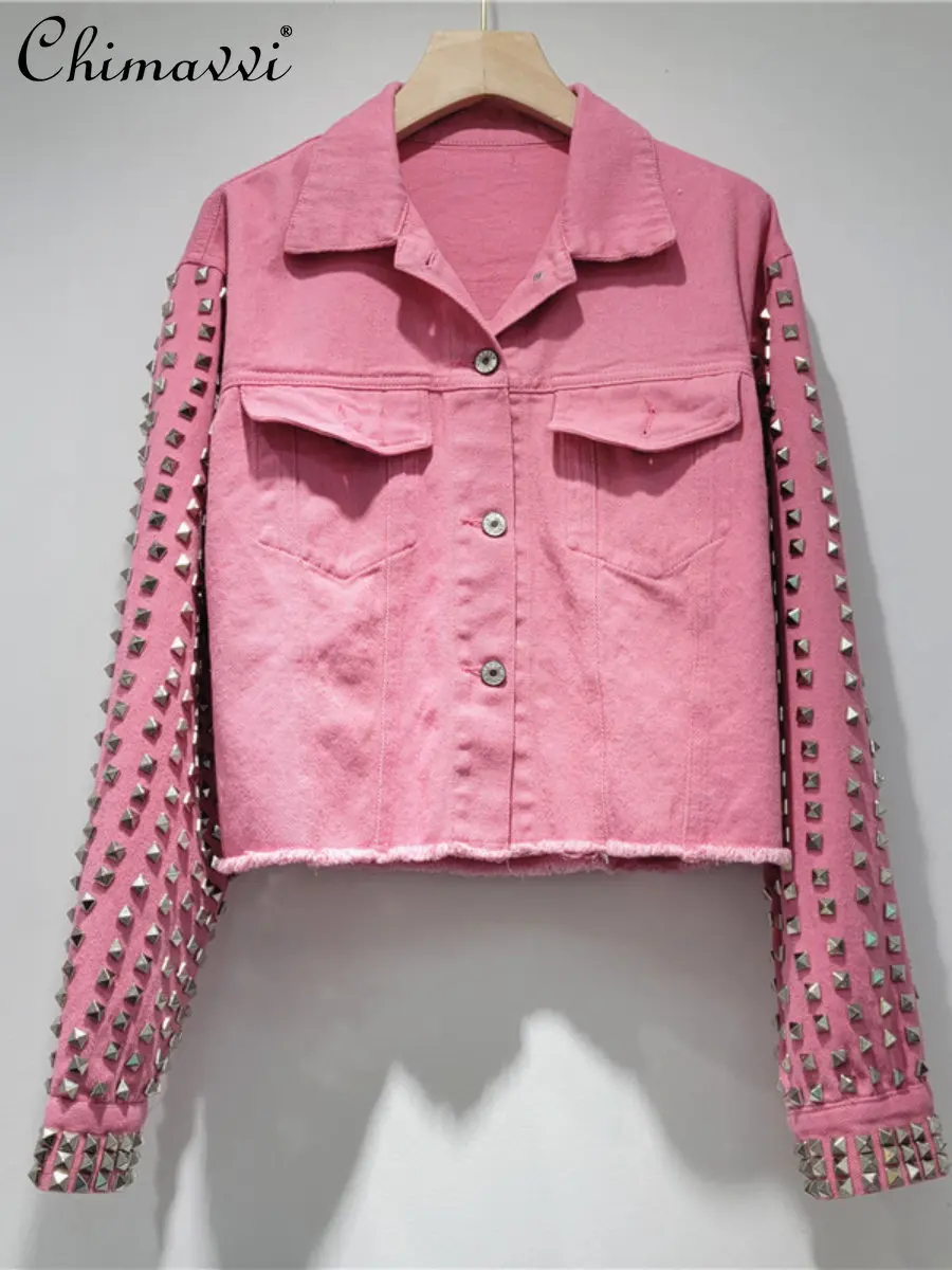 

Fashion Streetwear Long-Sleeved Candy-Colored Denim Short Jacket Women 2023 Spring New Hong Kong Style Retro Versatile Coat