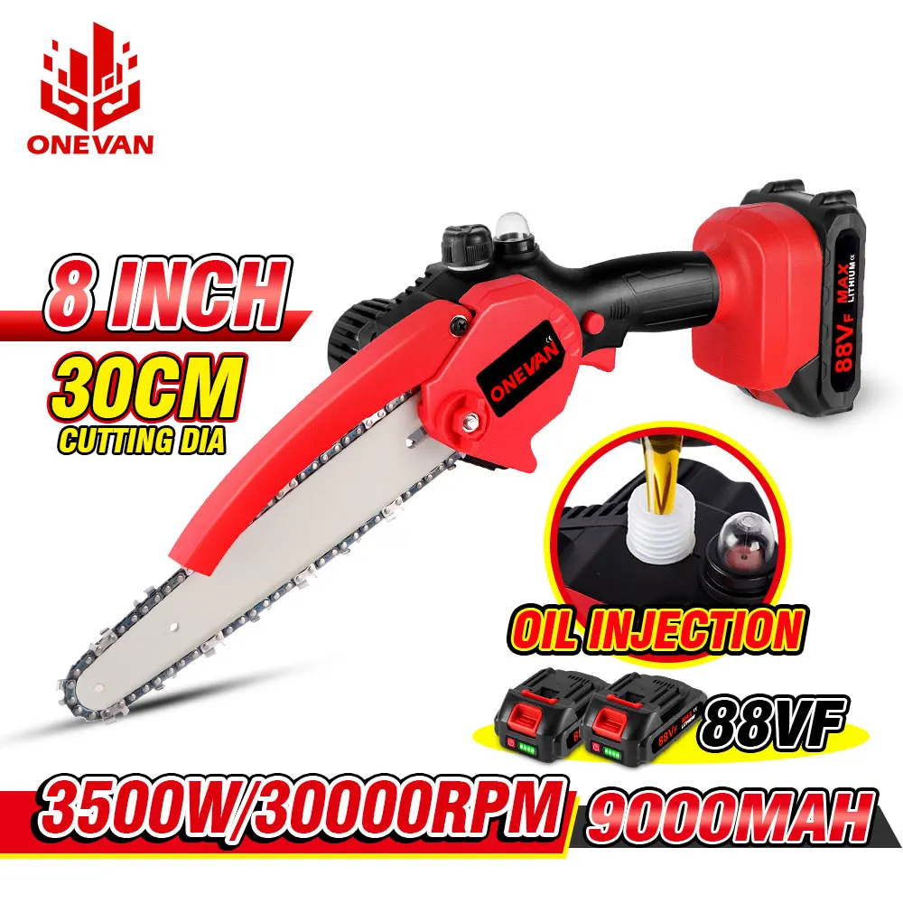 

ONEVAN 3500W 8Inch Electric ChainSaw Rechargeable Saw 30000RPM Cordless Chain Saw Wood Power Tools For Makita 18V Battery