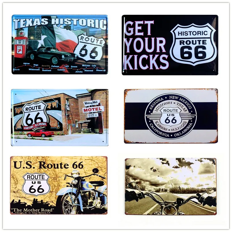 

Retro Plaque US Route 66 Motorcycle Metal Tin Signs Wall Poster Home Decor Plate Bar Club Wall Decoration Painting