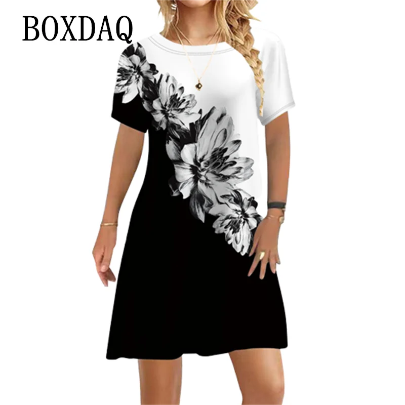 

Vintage Floral Women Dress 2023 New Summer Big Size Beach Sundress Female Short Sleeve O-Neck Loose Casual A-Line Dress Vestidos