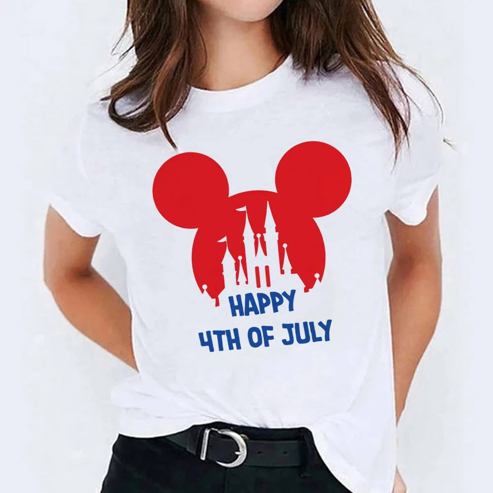 

Women's Clothing Fashion Singles Disney White Castle and Red Mickey Projection Funny Design Printed High Quality Cute T-Shirts