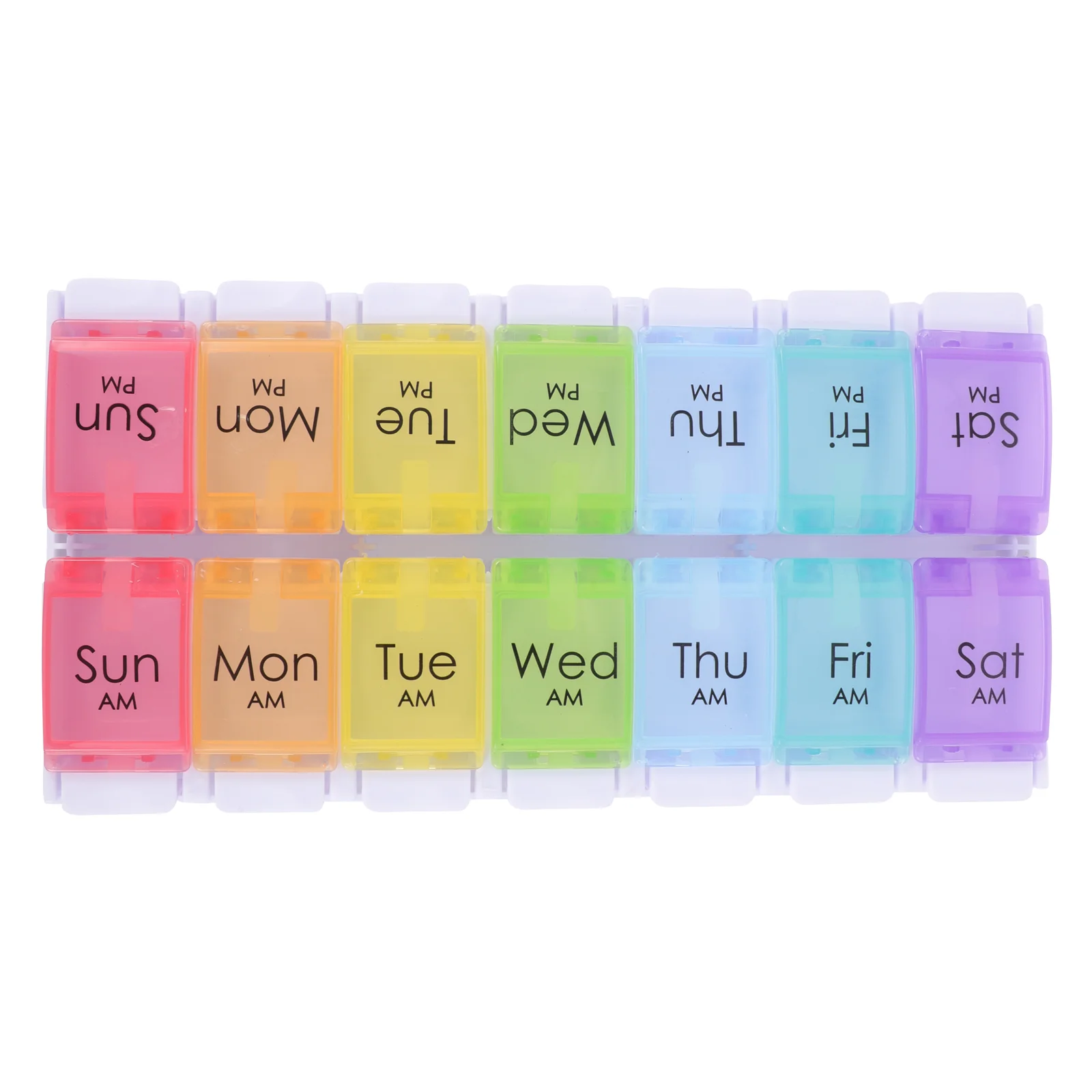 Weekly and Daily Organizer 14 Grids 7 Day Planner Dispenser Case Push Button Box for Medication Vitamin Supplements Colorful