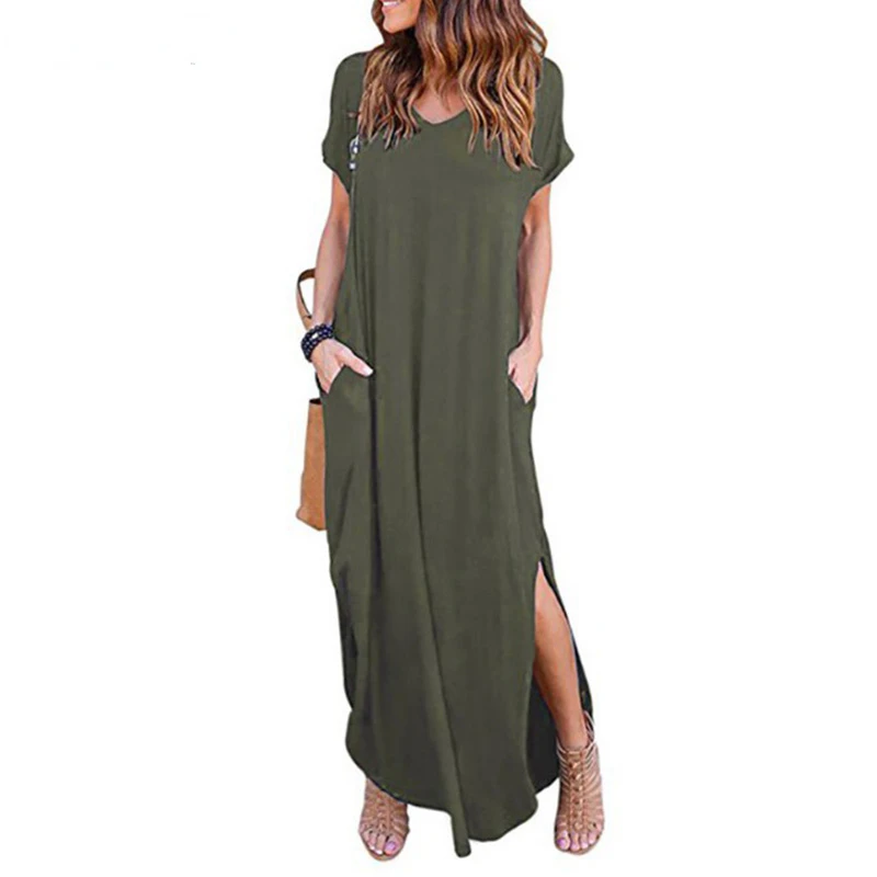 

Plus Size 5XL Sexy Women Dress Summer Solid Casual Short Sleeve Maxi Dress For Women Long Dress Free Shipping Lady Dresses 2021