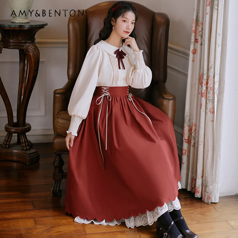 Комплекты юбок принцессы во французском стиле ретро милая рубашка с длинными