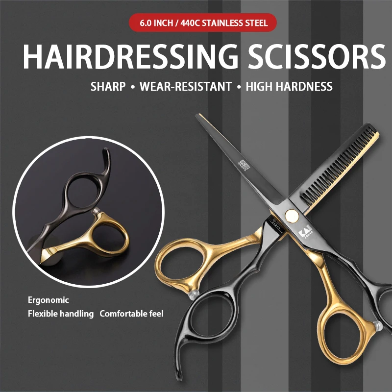 

1 Set 6.0 Inches Scissors 440c Salon Golden Japan Japanese Scissor Comb Stainless Steel Haircut Tool Barber Accessories