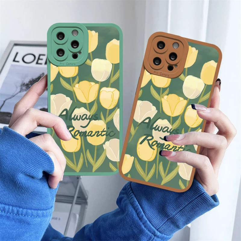 

Tulip Pattern Phone Case For iPhone X XS XR 14 11 12 13 Pro Max Beautiful Tulip Flower Case For 7 8 Plus SE2 Soft Silicon Shell