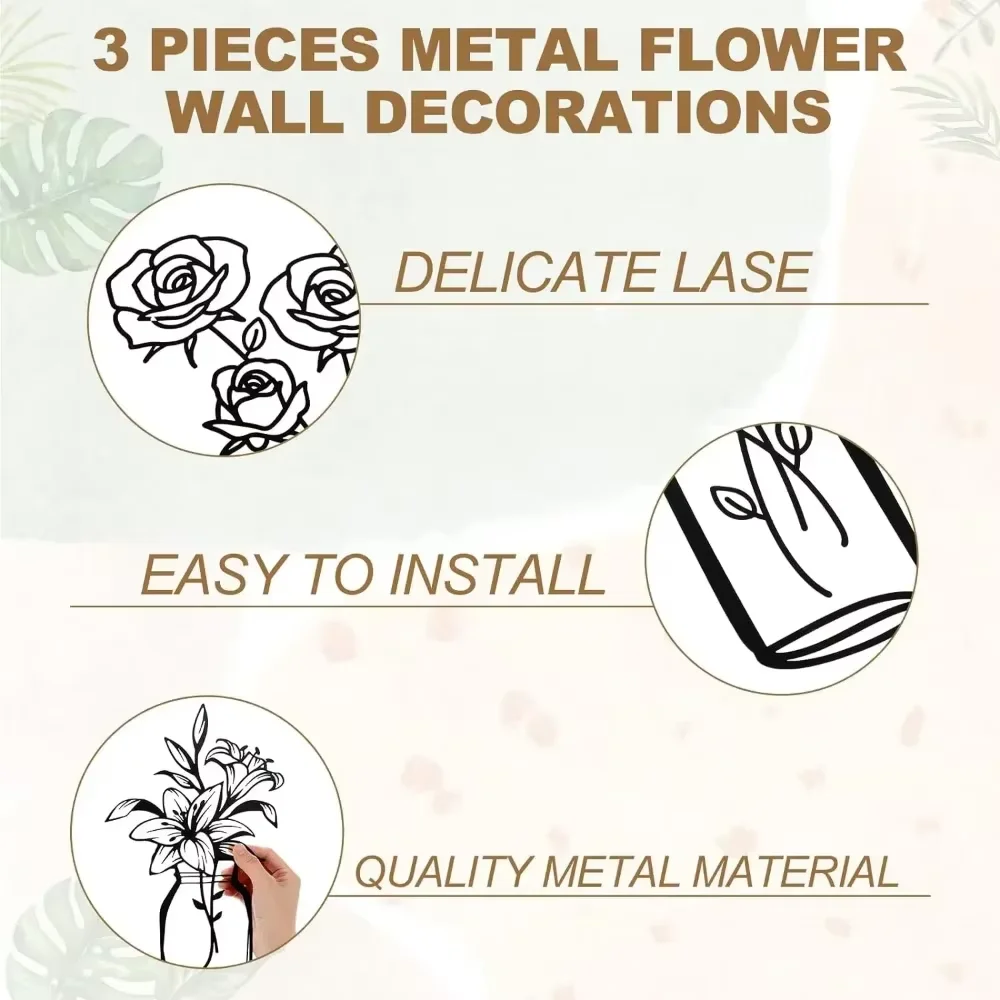 Набор Из 3 Предметов Металлический Настенный Декор Минималистичный Тюльпан