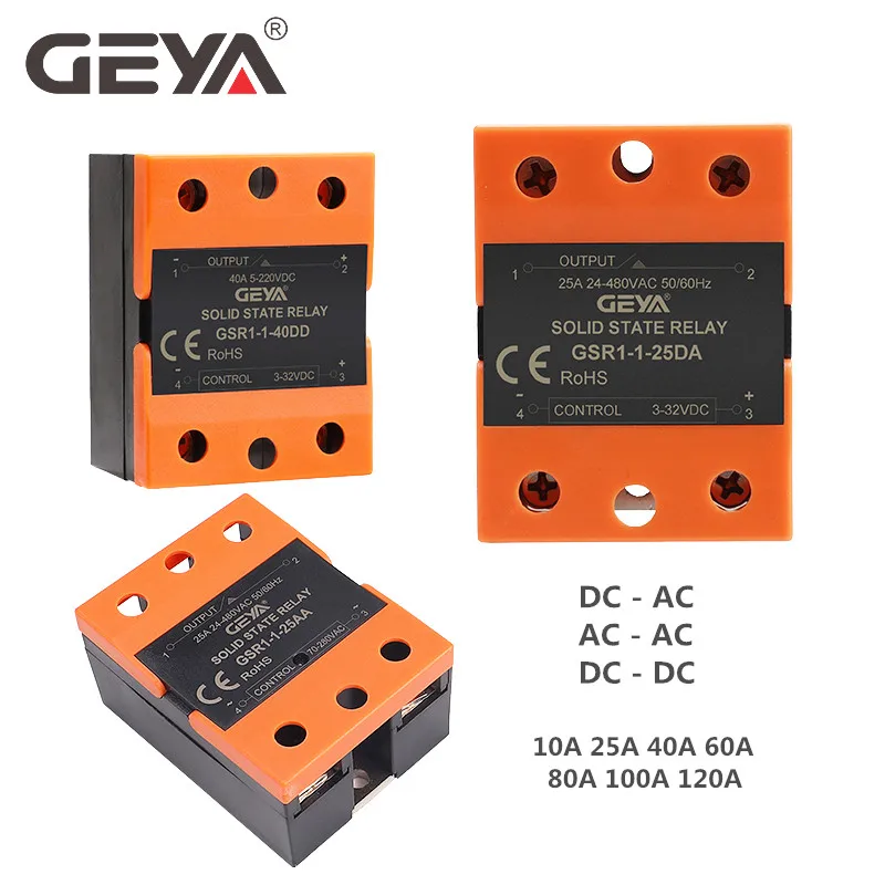 GEYA GSR1-1 твердотельное реле DC-AC DC-DC AC-AC Однофазное SSR 10A 25A 40A 60A 80A 100A 120A без крышки