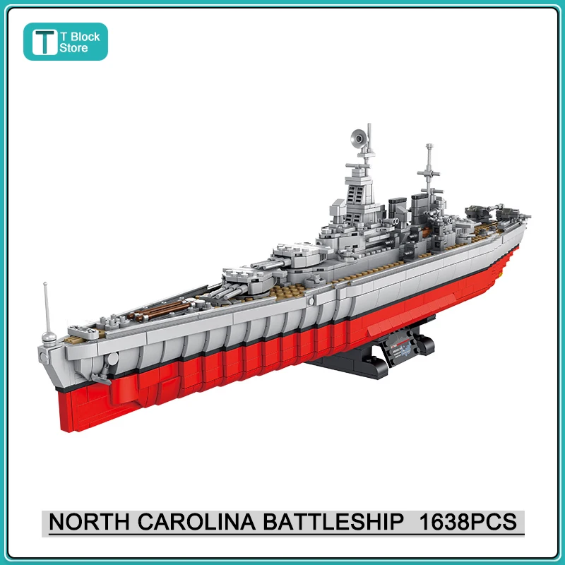 

WW2 Military Large North Carolina Battleship Building Blocks Model Compatible with Lego MOC Cruiser Warship Bricks Boys Toy Gift