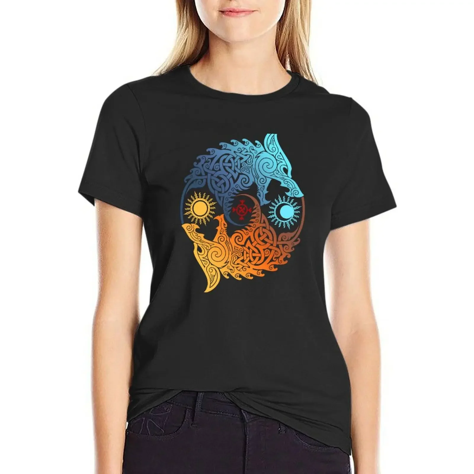 Футболка Skoll и Hati футболка с коротким рукавом женская одежда в стиле хиппи черные