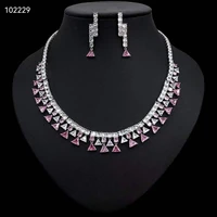 hibride creative aaa cz triangle necklace and earring set for women statement engagement wedding party jewelry sets bijoux n 421