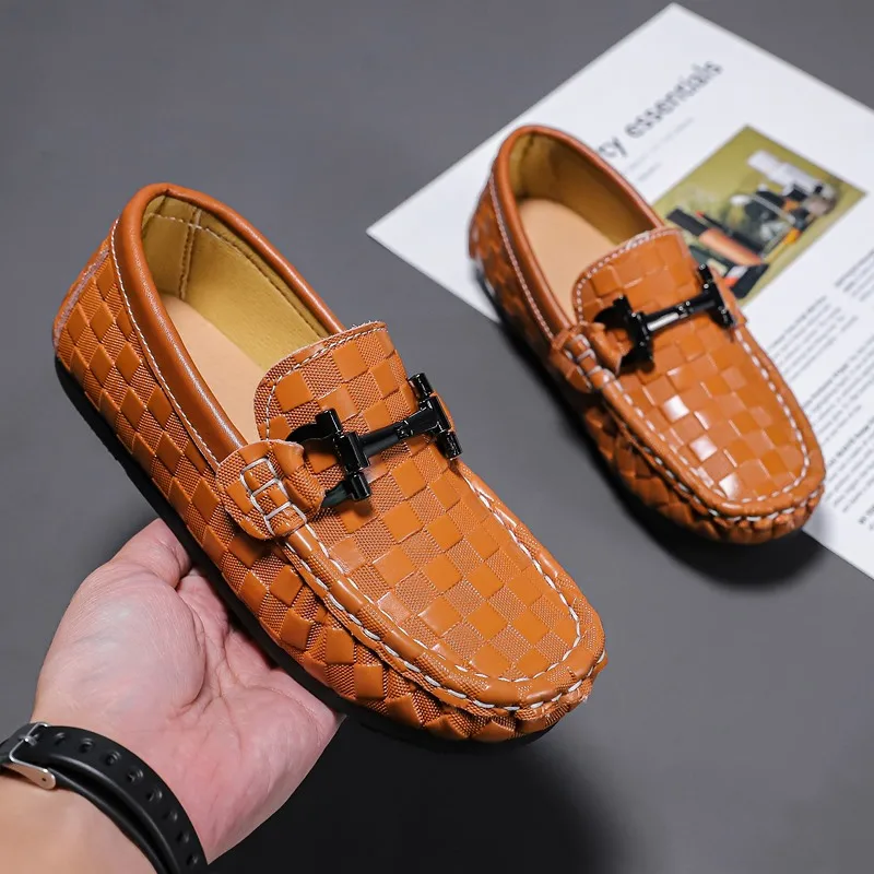Boys Leather Shoes Kids Casual Flats Children Loafers Slip-on Metal Buckle Chic Moccasins Flats for Wedding Party zapatillas enlarge
