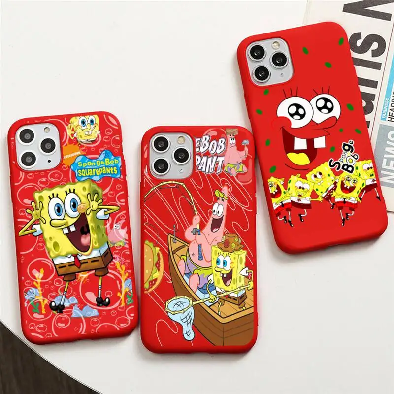 

Cartoon SpongeBob Best Friends Phone Case For iphone 13 12 11 Pro Max Mini XS 8 7 6 6S Plus X SE 2020 XR Red Cover