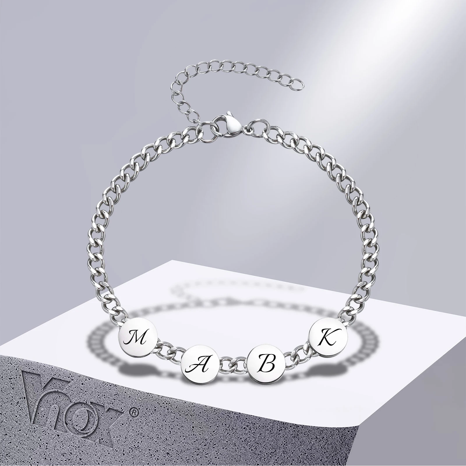 

Vnox Free Custom 1-6Pcs Beads Bracelets for Men, Stainless Steel Round Charm Cuban Chain Wristband Gift to Dad Papa Father's Day
