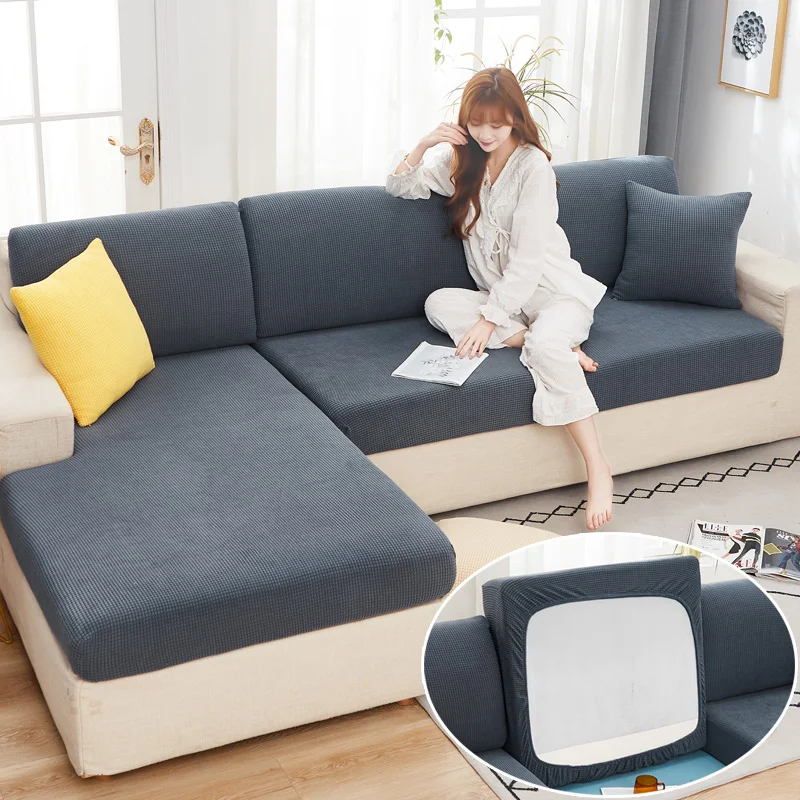 

Plush Sofa Seat Cushion Covers for Living Room Chaise Lounge Elastic Polar Fleece Corner Couch Slipcover Set Furniture Protector