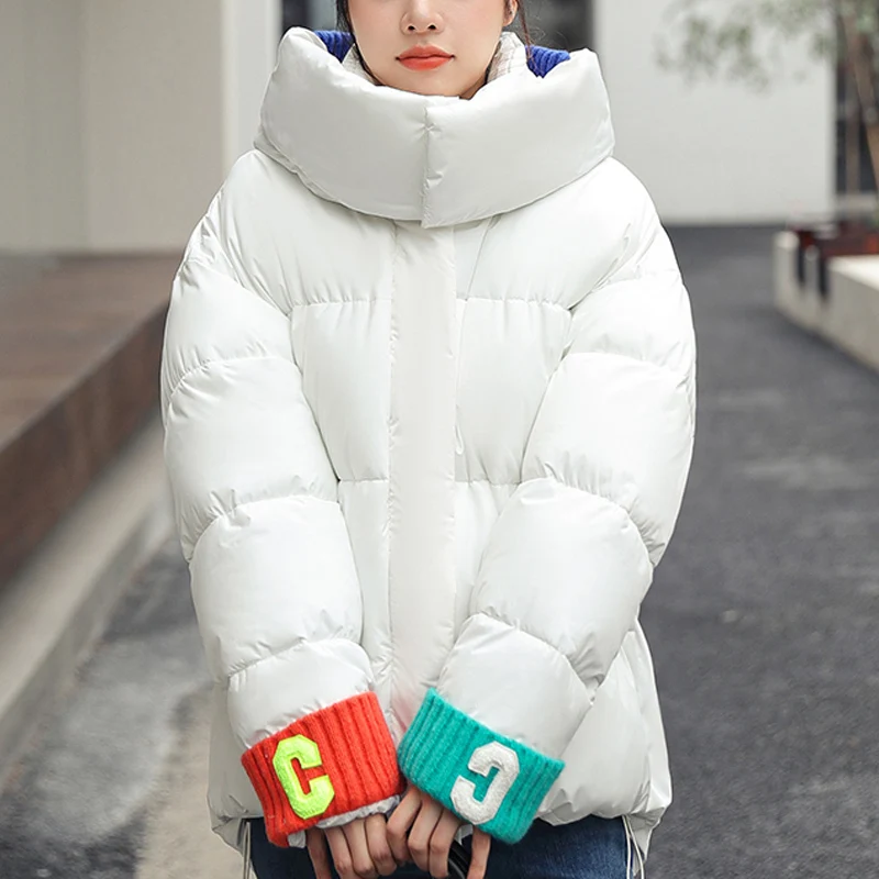 New 2022 Women Short Jacket Winter Thick Hooded Cotton Padded Coats Female Korean Loose Parkas Ladies Oversize Outwear