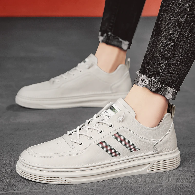 

Кроссовки мужские в полоску, удобная повседневная обувь для скейтборда, Вулканизированная подошва, белые бежевые, весна-осень