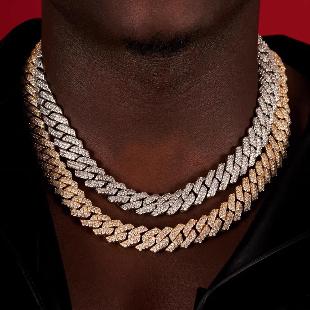 

Hip Hop Men Prong Cuban Link Chain Necklace Bling Iced Out 2 Row Rhinestone Paved Miami Rhombus Cuban Necklaces Women Jewelry