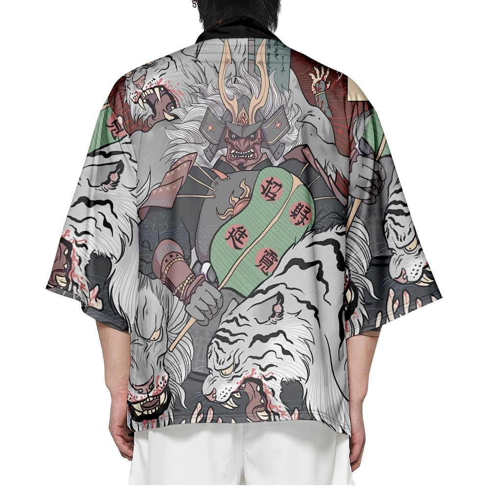 Рубашка-кимоно для женщин и мужчин, традиционное хаори с принтом демонов, рубашка самурая, уличная одежда в японском стиле аниме, юката, косплей