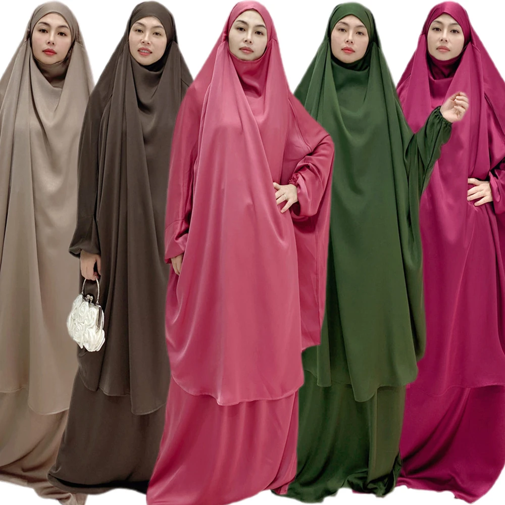

Eid Ramadan Muslim Women Prayer Garment 2 Pieces Set Islamic Overhead Jilbab Khimar Skirt Hijab Dress Abaya Kaftan Ramadan Robe