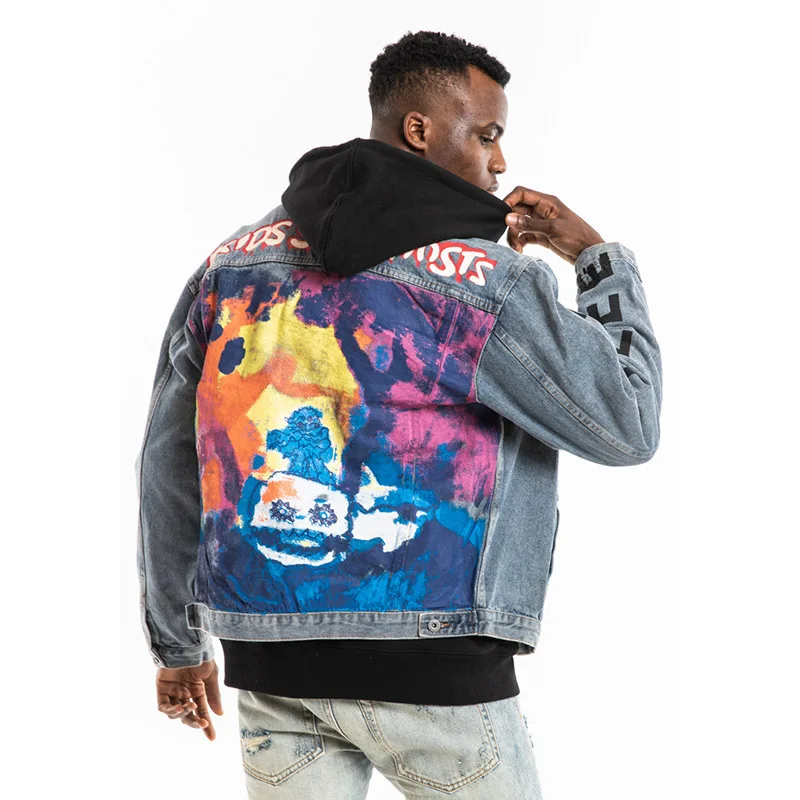 Kanye West Jeans Jackets Streetwear KIDS SEE GHOSTS Graffiti Mens Casaco Masculino Denim Coats Hip Hop Windbreaker Bomber Jacket