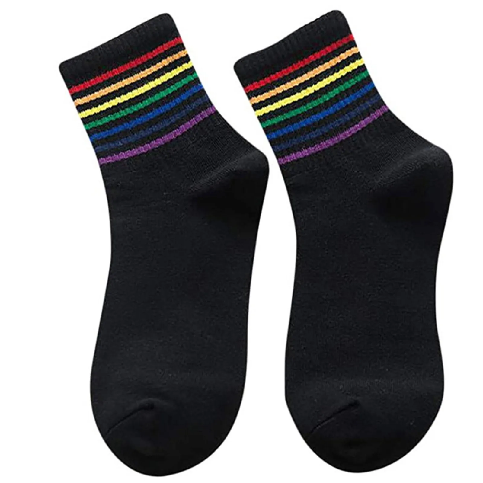 

Носки для бега мужские носки до середины икры 2 пары зимних носков унисекс из хлопка в радужную полоску модные теплые рождественские носки