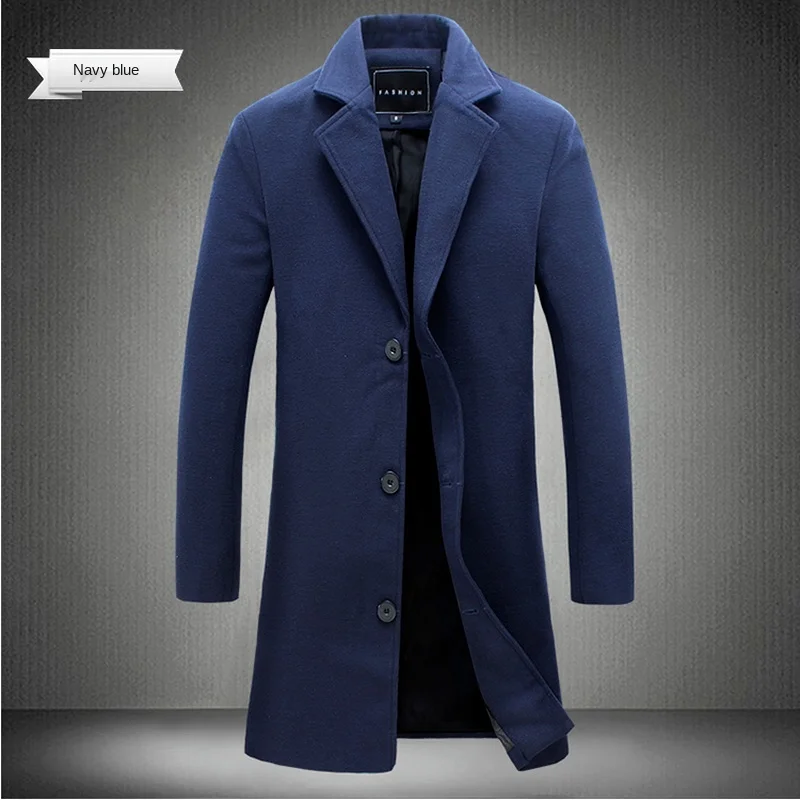 Осень-зима 2023, длинное хлопковое пальто, новинка, однотонная Повседневная Деловая модная мужская одежда, приталенная ветровка, куртка