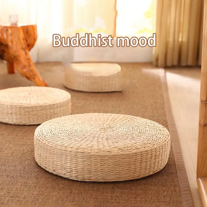 

Household Rustic Floor Cushion Straw Pouf Seat Meditation Ottoman Home Decor Meditation Cushion Buckwheat Floor Seat Cushion New