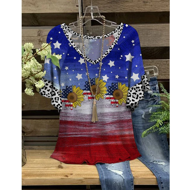 

Women Summer Tops 3D Hawaii Printing T-Shirt Loose Ruffle V-Neck Short Sleeve Casual T-Shirt Summer Streetwear