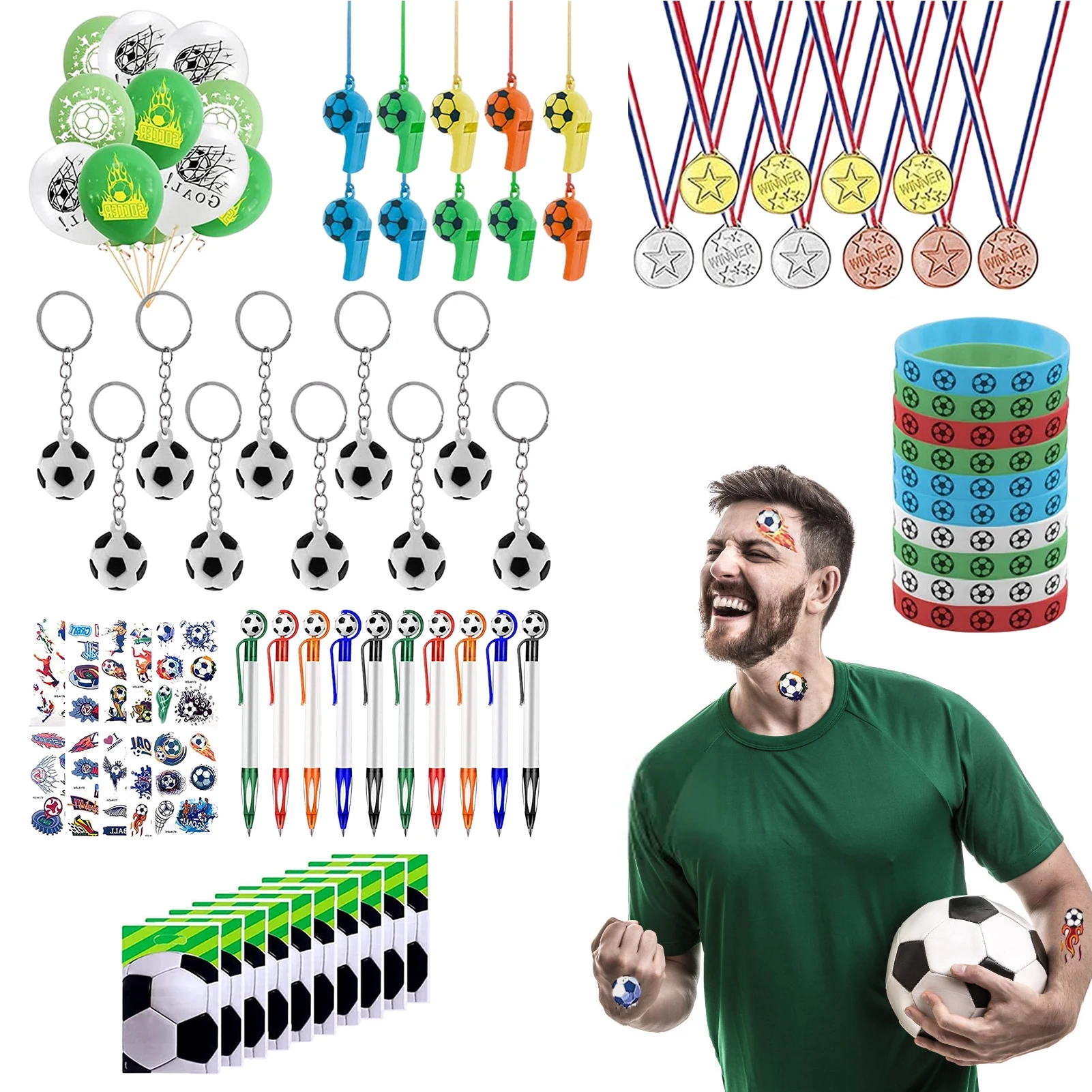 

Soccer Party Favors Soccer Themed Party Favors Soccer Game Stickers Silicone Bracelet Football Keychain Whistles For Football