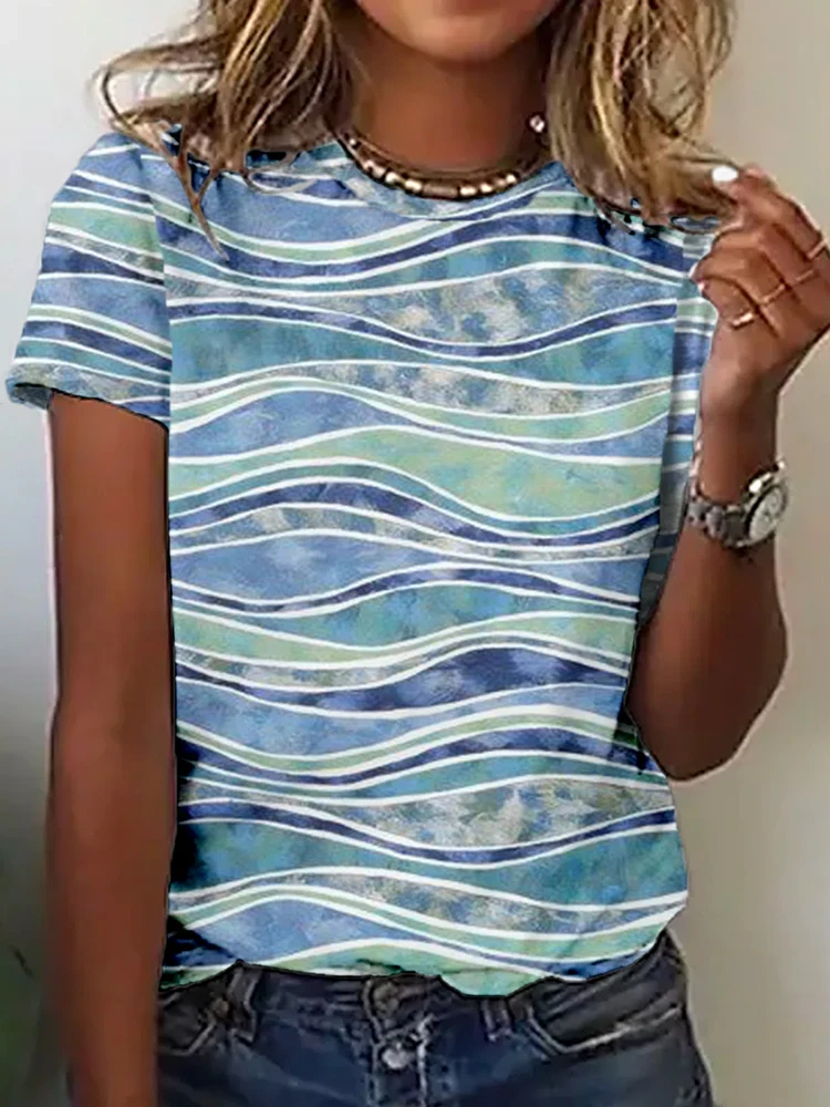 

Женские пикантные топы с круглым вырезом, Модные Новые пуловеры с принтом, уличная одежда, женская футболка с коротким рукавом для поездок, ...