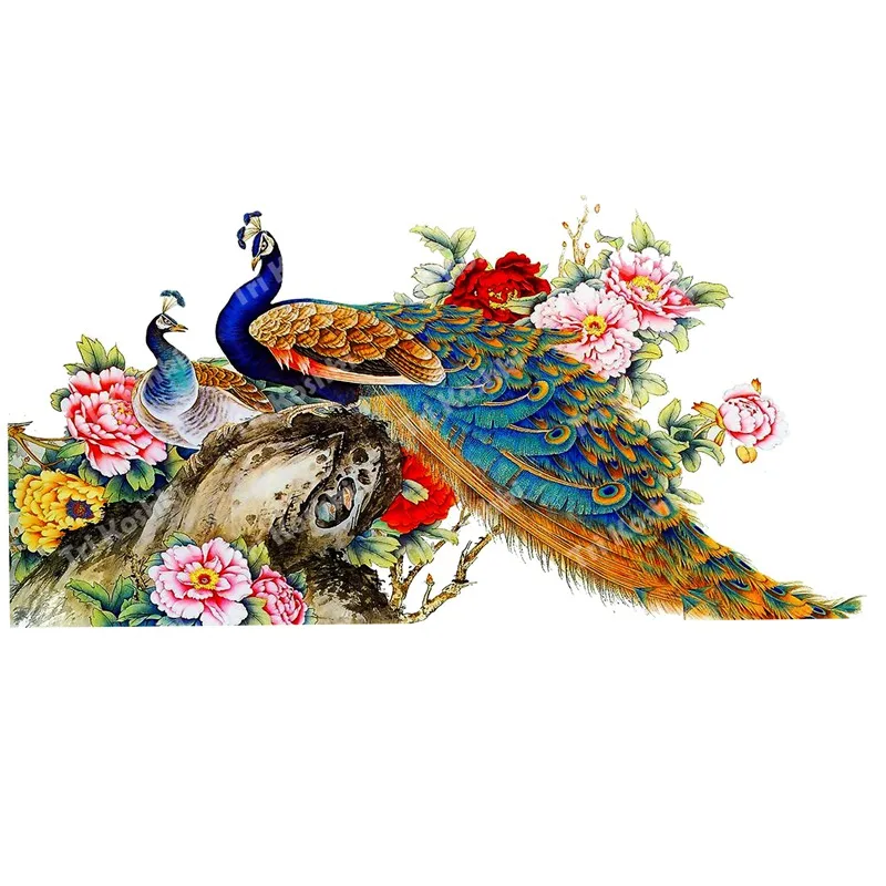 Наклейка Настенная с принтом павлинов и цветов водостойкая