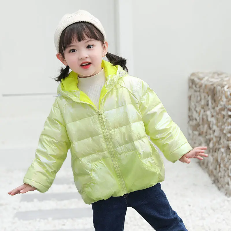 Off-season Promotion Spring and Autumn Cute Baby Down Jacket Girls Wash-free Bright Boy Hooded Printed Casual Winter |
