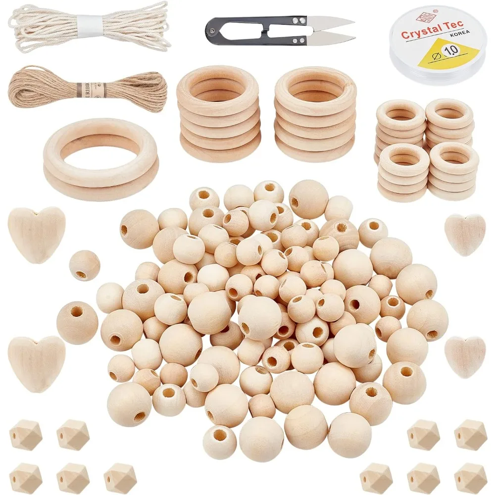 156 Шт. Набор Деревянных Бусин Для Маграммы Необработанные Деревянные Кольца И