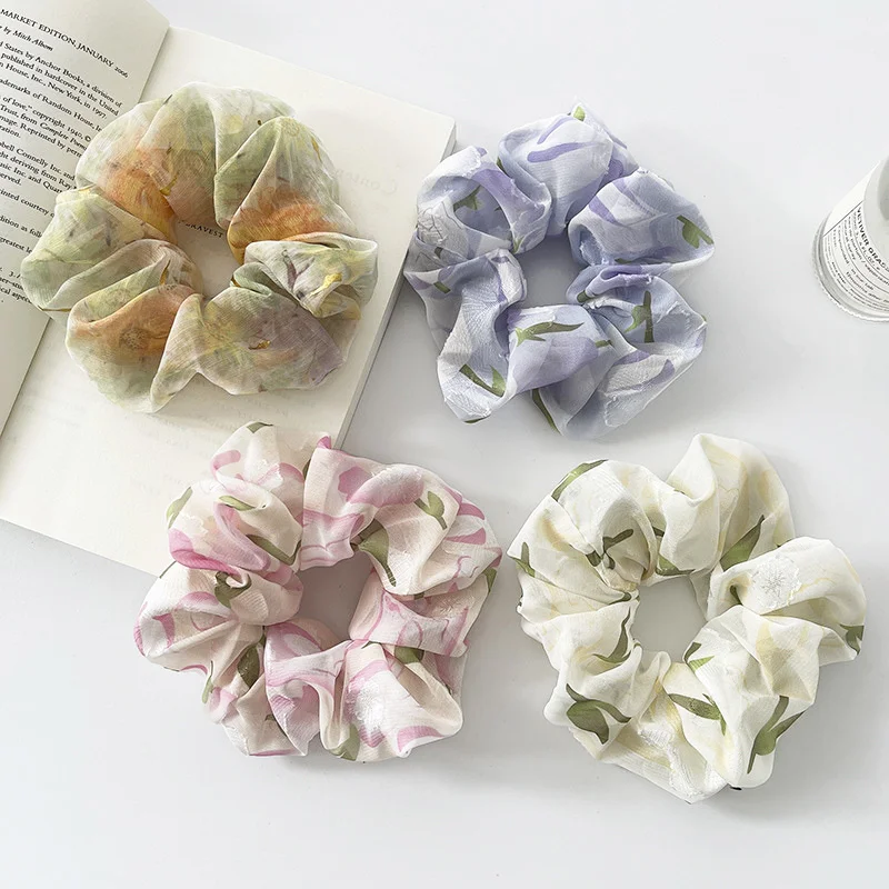 

New Small Fresh Tulips Scrunchies Hair Ties Elastic Hair Band Women Ponytail Holder Girl Hair Ropes Headband Hair Accessories