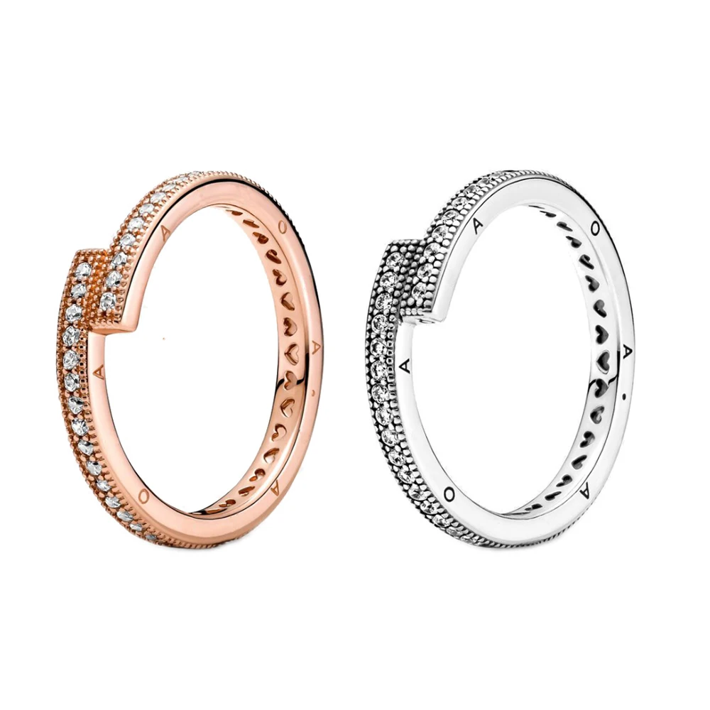 

925 Sterling Silver Sparkling Overlapping Ring fit Pandora Jewelry for Women Wedding Party Gift